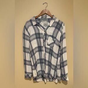 Rails Navy and Cream Plaid Shirt Button Up Size XL